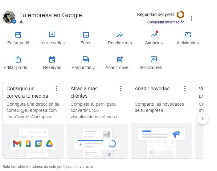 Panel de gestión de Google my Business