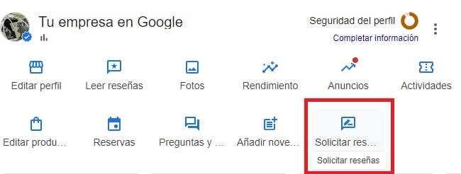 Icono de solicitud de reseña donde Google te proporciona el enlace corto