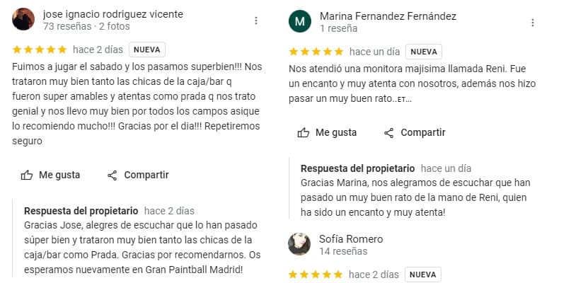 Ejemplos de respuestas a las reseñas de Google